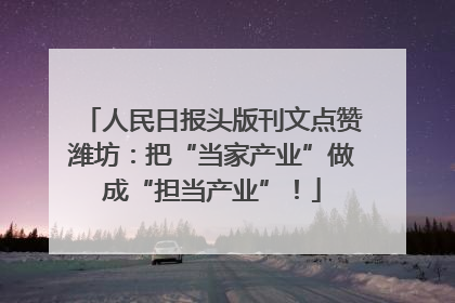 人民日报头版刊文点赞潍坊：把“当家产业”做成“担当产业”！