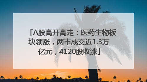 A股高开高走：医药生物板块领涨，两市成交近1.3万亿元，4120股收涨